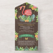 Rustikales Holz Tropical Niedlich Flamingo Kinderd All In One Einladung (Innen Boden)