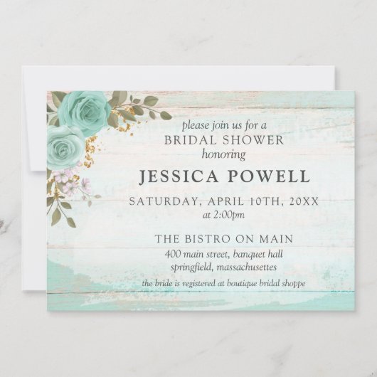 Rustikales Holz Türkis Hütte Brautparty Einladung (Vorderseite)