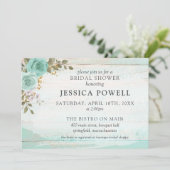 Rustikales Holz Türkis Hütte Brautparty Einladung (Stehend Vorderseite)