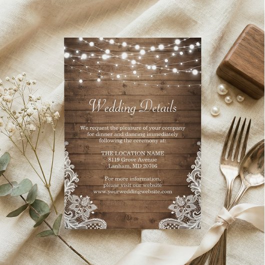 Rustikales Holz Twinkle Lichter Spitzen Details Ho Begleitkarte