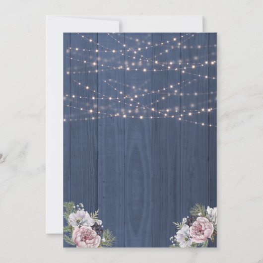 Rustikales Holz Twinkle Lights Foto Blumenzehen Einladung (Rückseite)