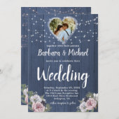 Rustikales Holz Twinkle Lights Foto Blumenzehen Einladung (Vorne/Hinten)