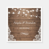 Rustikales Holz Twinkle Lights Hochzeit Serviette (Vorderseite)