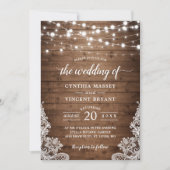 Rustikales Holz Twinkle String Lights Hochzeit Einladung (Vorderseite)
