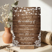 Rustikales Holz Twinkle String Lights Hochzeit Einladung