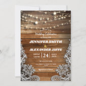 Rustikales Holz Twinkle String Lights Wedding Inv Ankündigung (Vorderseite)