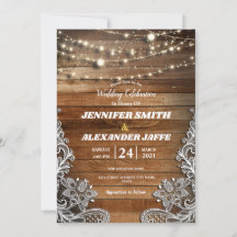 Rustikales Holz Twinkle String Lights Wedding Inv