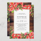 Rustikales Holz-u. rote Einladung (Vorne/Hinten)