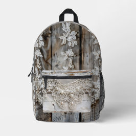 Rustikales Holz und antike Spitze Bedruckter Rucksack