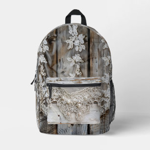 Rustikales Holz und antike Spitze Bedruckter Rucksack