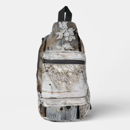 Rustikales Holz und antike Spitze Crossbody Bag