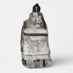 Rustikales Holz und antike Spitze Crossbody Bag