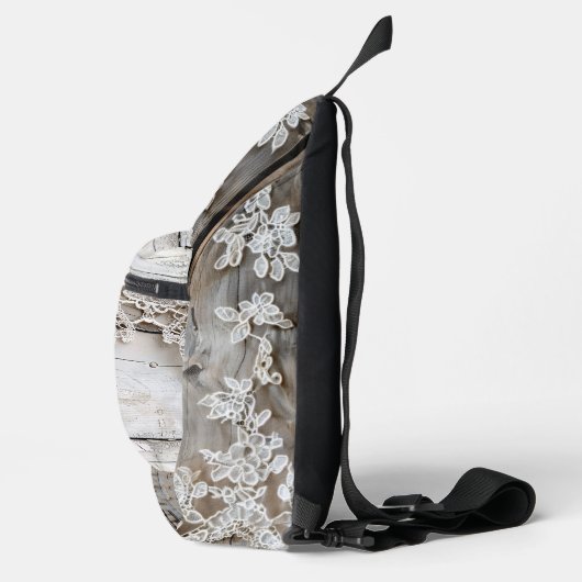 Rustikales Holz und antike Spitze Crossbody Bag (Rechts)