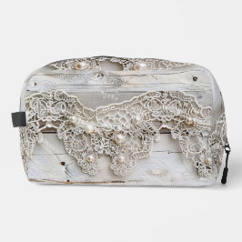 Rustikales Holz und antike Spitze Waschbeutel