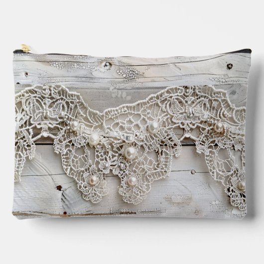 Rustikales Holz und antike Spitze Zubehörtasche (Vorderseite)