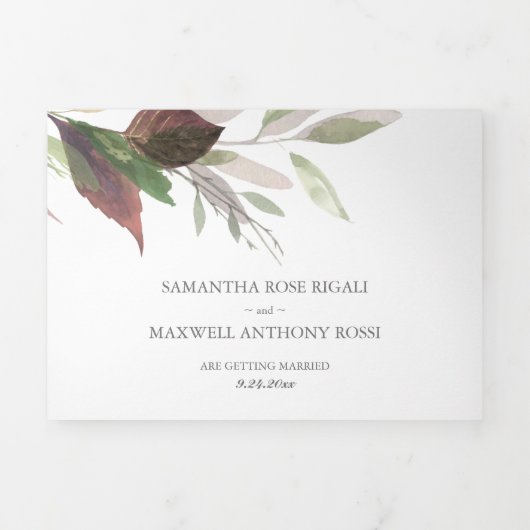 Rustikales Holz und Blätter in einer Hochzeit lade Dreifach Gefaltete Einladung (Cover)