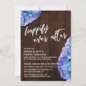 Rustikales Holz und blaues Hydrangea glücklich je Einladung (Vorderseite)