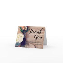 Rustikales Holz und Blume Hochzeit Dankeschön Kart