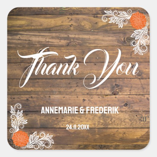 Rustikales Holz und Blume Quadratischer Aufkleber (Vorderseite)
