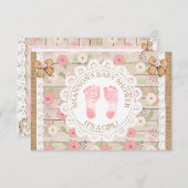 Rustikales Holz und Blume Rosa und Tan Babydusche Einladung (Vorne/Hinten)