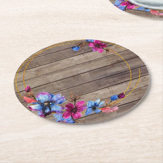 Rustikales Holz und Blume Runder Pappuntersetzer (Angewinkelt)