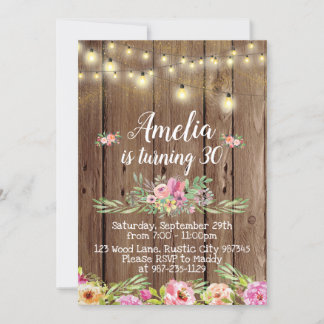 Rustikales Holz und Blume zum Geburtstag Einladung