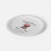 Rustikales Holz- und Blumenstiefel Pappteller (Schrägansicht)