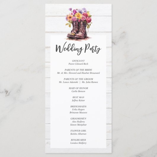 Rustikales Holz- und Blumenstiefel Programm (Rückseite)