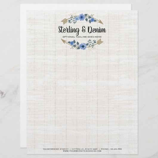 Rustikales Holz und Bohemische Aquarellpfeifen Briefbogen (Vorne/Hinten)