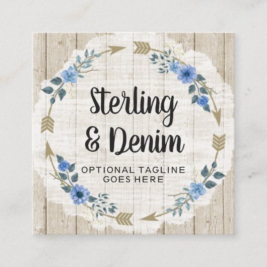 Rustikales Holz und Bohemische Aquarellpfeifen Quadratische Visitenkarte (Vorderseite)