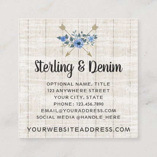 Rustikales Holz und Bohemische Aquarellpfeifen Quadratische Visitenkarte (Rückseite)