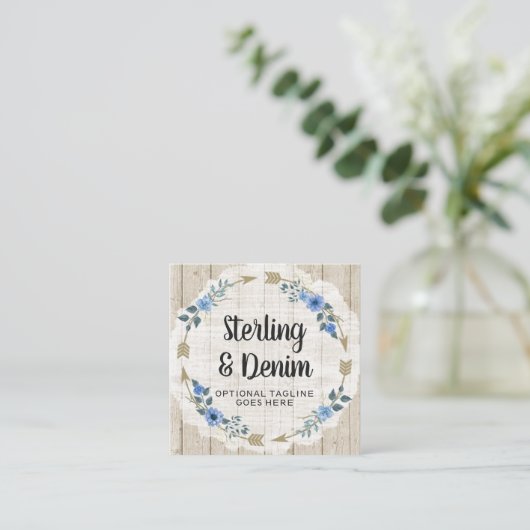 Rustikales Holz und Bohemische Aquarellpfeifen Quadratische Visitenkarte (Stehend Vorderseite)