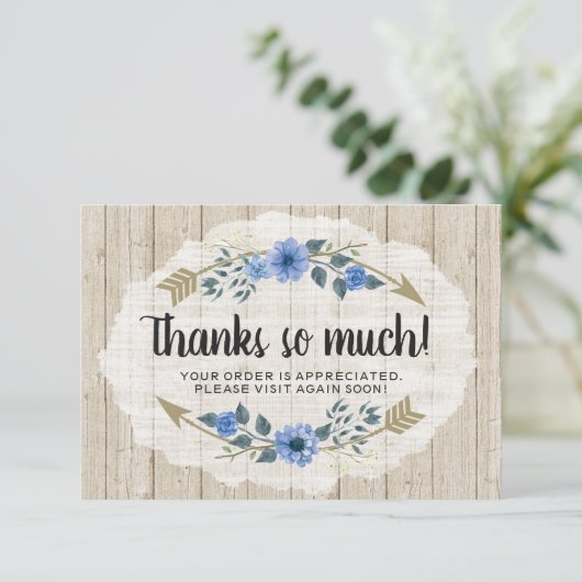 Rustikales Holz und Bohemische Wasserfarbe Dankesc Einladung (Stehend Vorderseite)