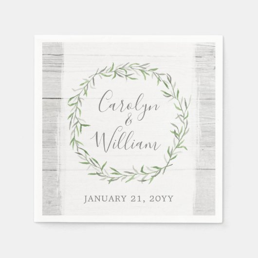 Rustikales Holz und botanische Blätter Wreath Wedd Serviette (Vorderseite)