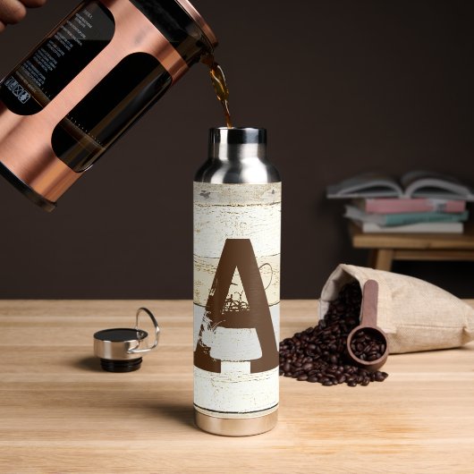 Rustikales Holz und Buchstabe Trinkflasche (Kaffee)