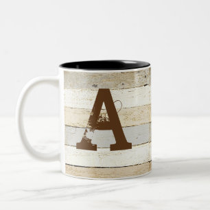 Rustikales Holz und Buchstabe Zweifarbige Tasse