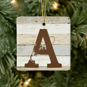 Rustikales Holz und Buchstaben-Keramik-Ornament Keramikornament