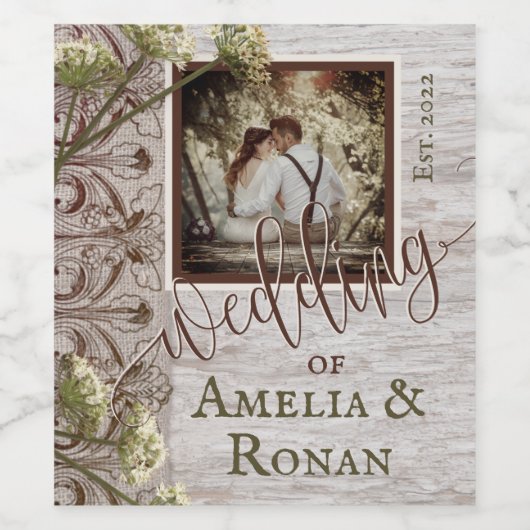 Rustikales Holz und Burlap Wedding Weinetikett (Einzelnes Label)