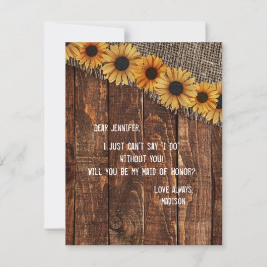 Rustikales Holz und Burlap werden meine Trauzeugin Einladung (Rückseite)