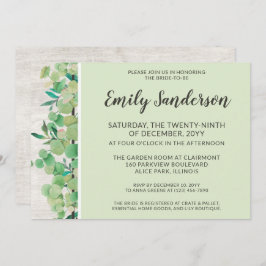 Rustikales Holz und Eukalyptus Botanisches Brautpa Einladung