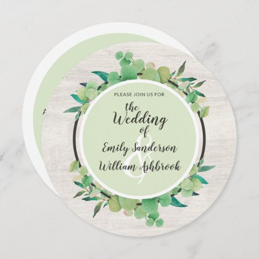 Rustikales Holz und Eukalyptus Leaf Botanische Hoc Einladung (Vorne/Hinten)