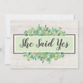 Rustikales Holz und Eukalyptus Leaf-Engagement Einladung (Rückseite)