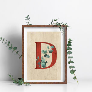 Rustikales Holz und Eukalyptus Letter D Poster Pri