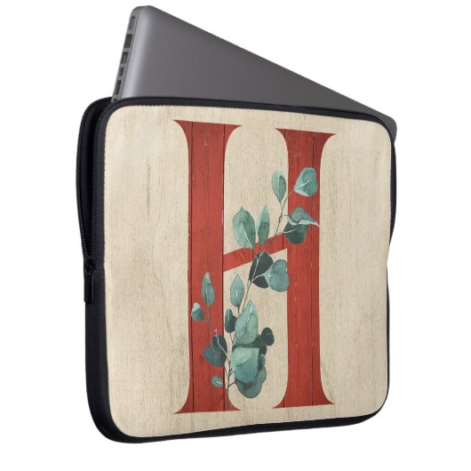 Rustikales Holz und Eukalyptus Letter H Laptopschutzhülle (Vorne Rechts)