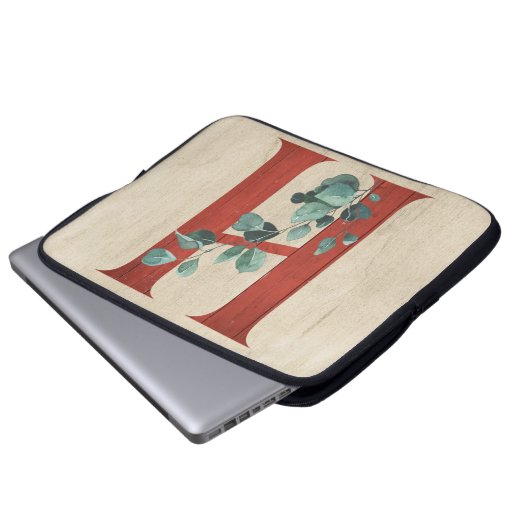 Rustikales Holz und Eukalyptus Letter H Laptopschutzhülle (Vorne Knopf)