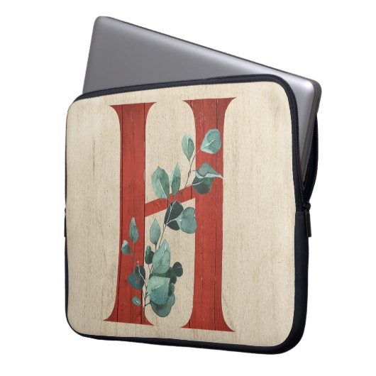 Rustikales Holz und Eukalyptus Letter H Laptopschutzhülle (Vorderseite Links)