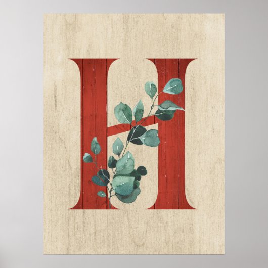 Rustikales Holz und Eukalyptus Letter H Print Poster (Vorne)