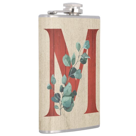 Rustikales Holz und Eukalyptus Letter M Flachmann (Rechts)