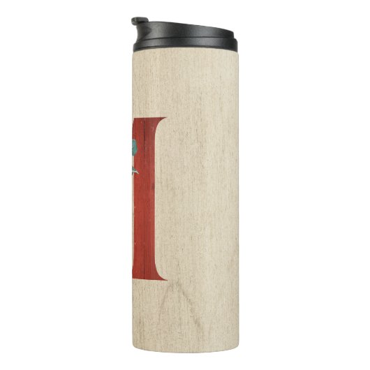 Rustikales Holz und Eukalyptus Letter M Thermosbecher (Nach rechts gedreht)