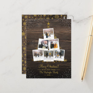 Rustikales Holz und Gold Weihnachtsbaum-FotoColl Postkarte